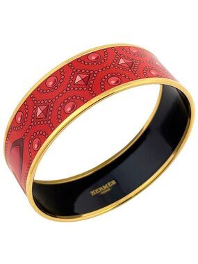 Hermes Enamel GM Cloisonne Gold Plated Red Bracelet